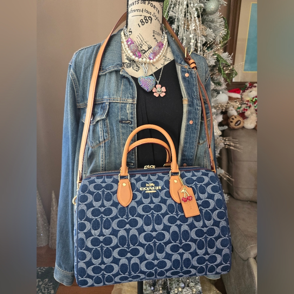 Coach Blue and Tan Signature Denim Satchel